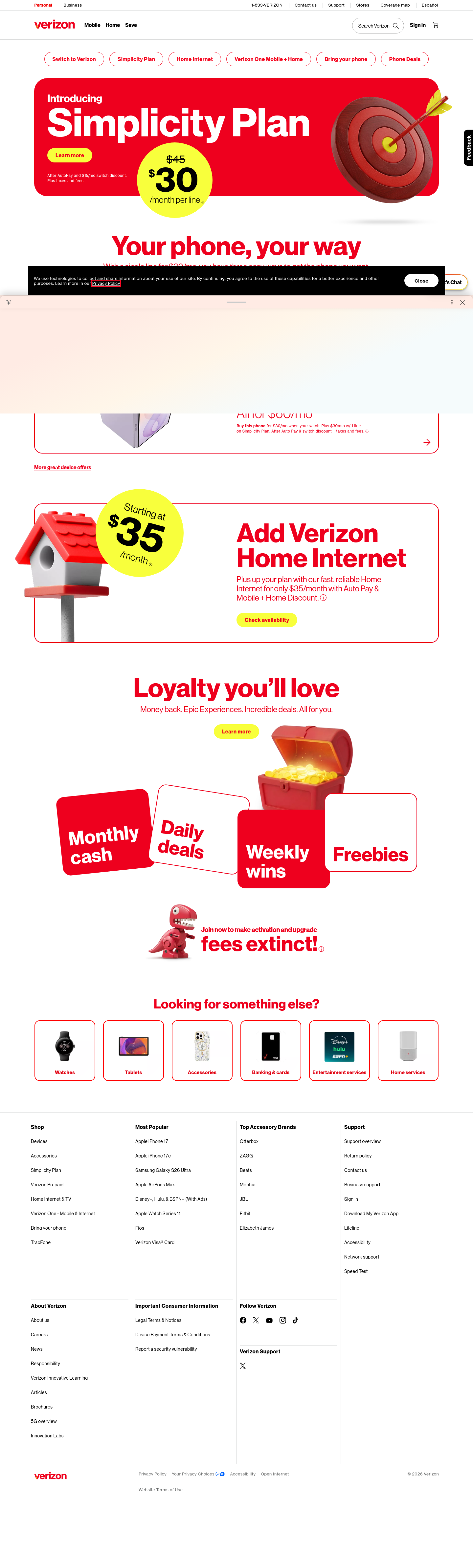 Nav section of verizon.com