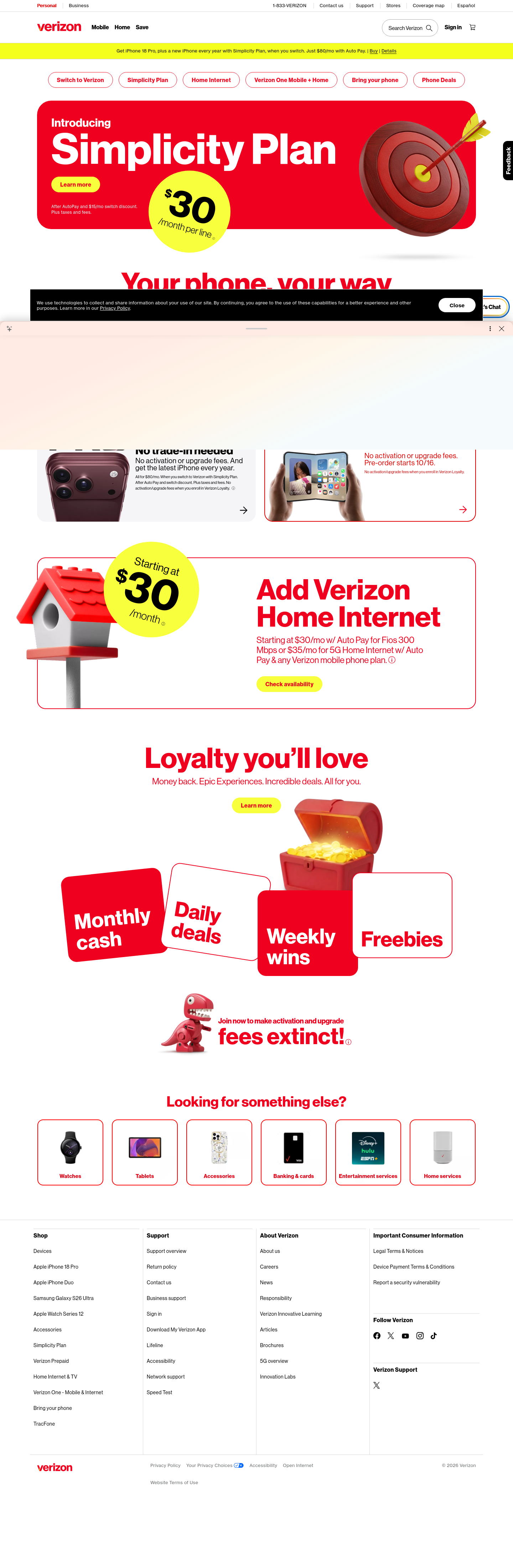 verizon.com — Hero + Pricing