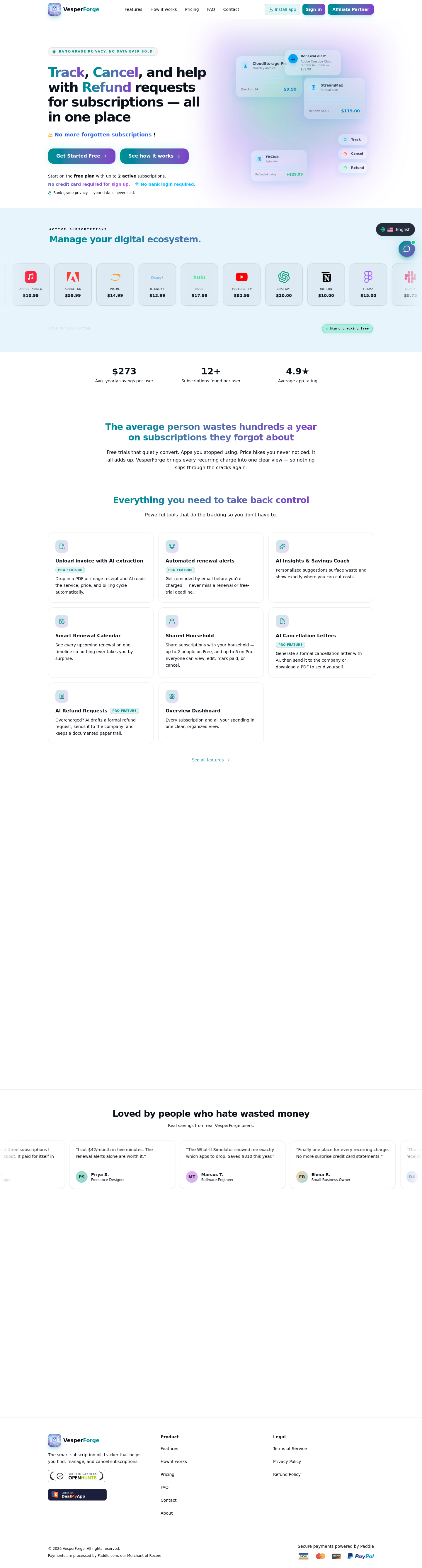 Nav section of vesperforge.app