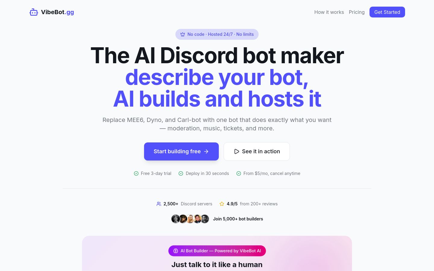 Captured homepage of vibebot.gg