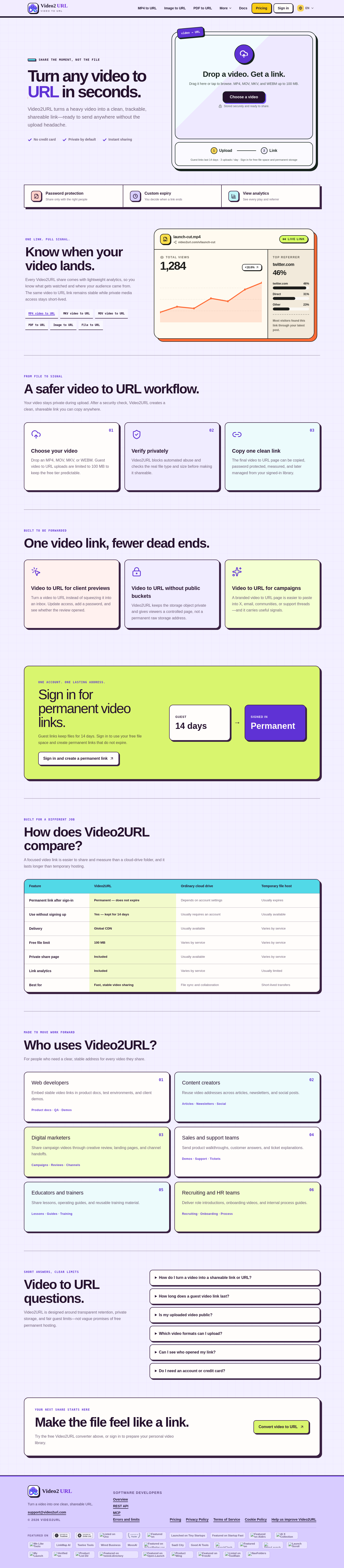 Nav section of video2url.com