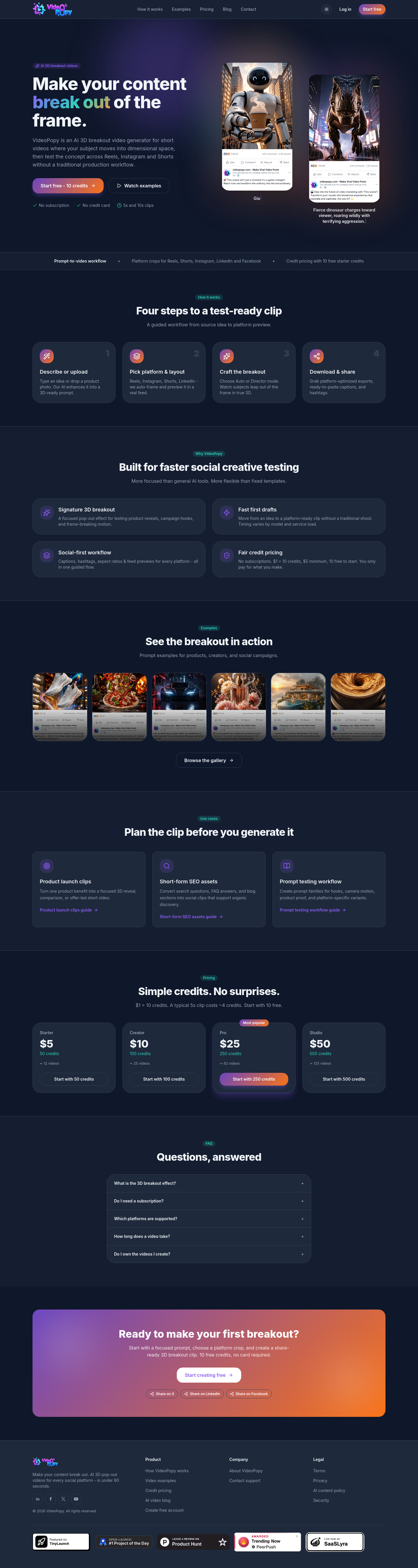 Nav section of videopopy.com