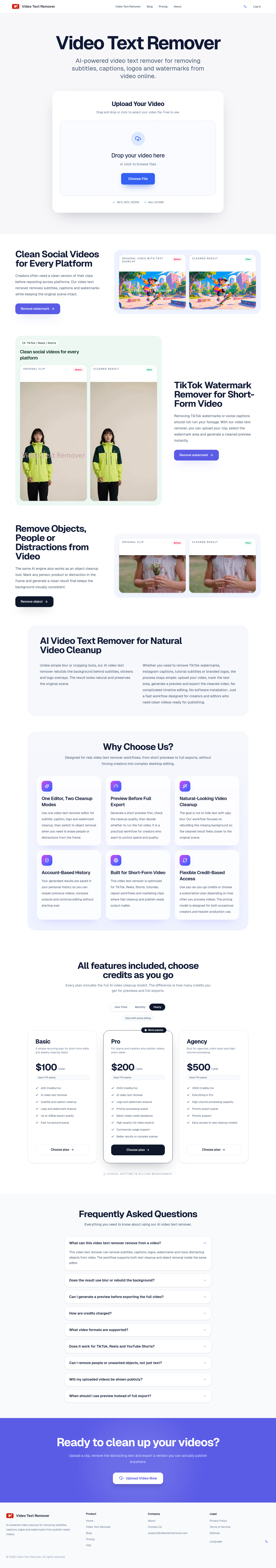 Nav section of videotextremover.com