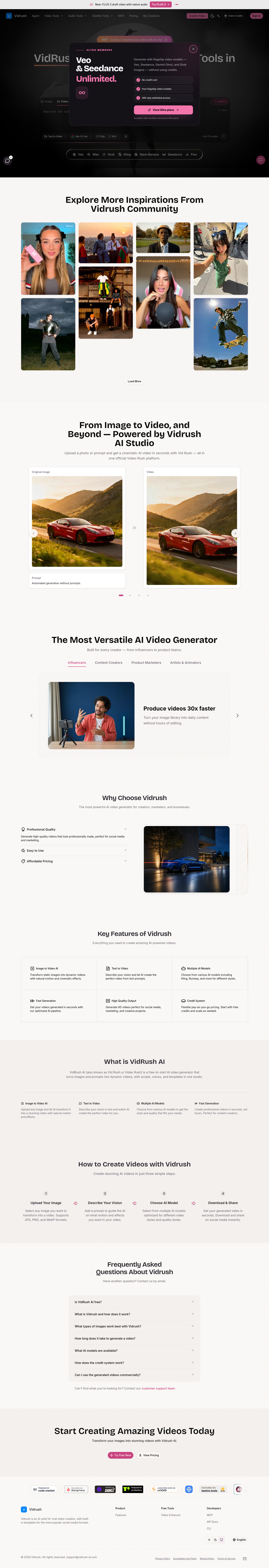 Hero section of vidrush-ai.com