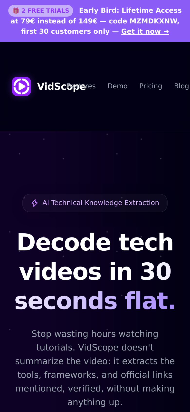 vidscope.fr mobile capture of the first page