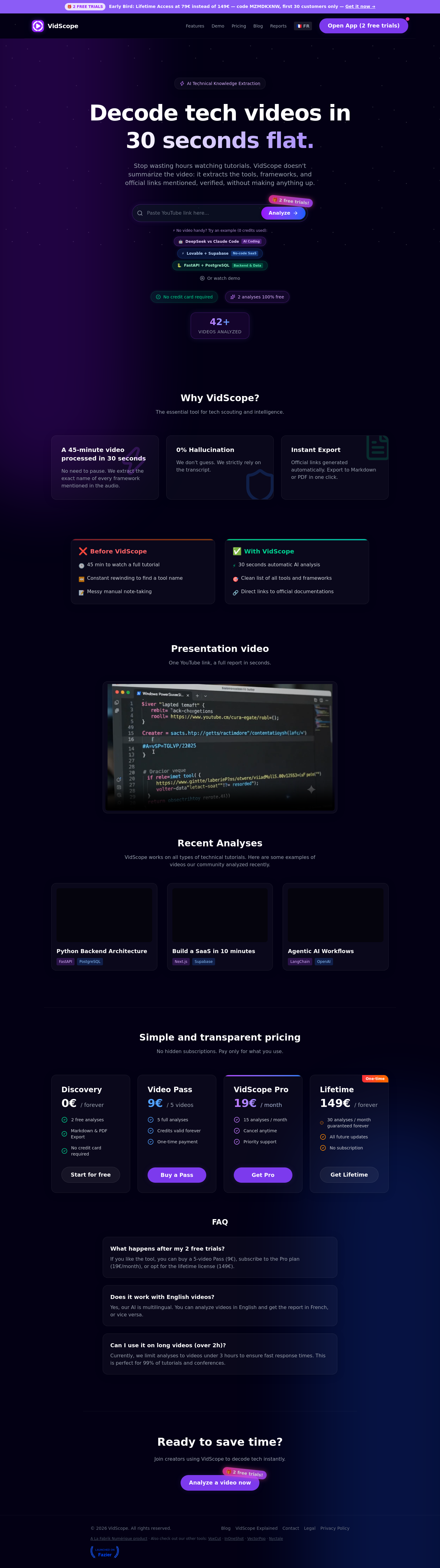 Nav section of vidscope.fr