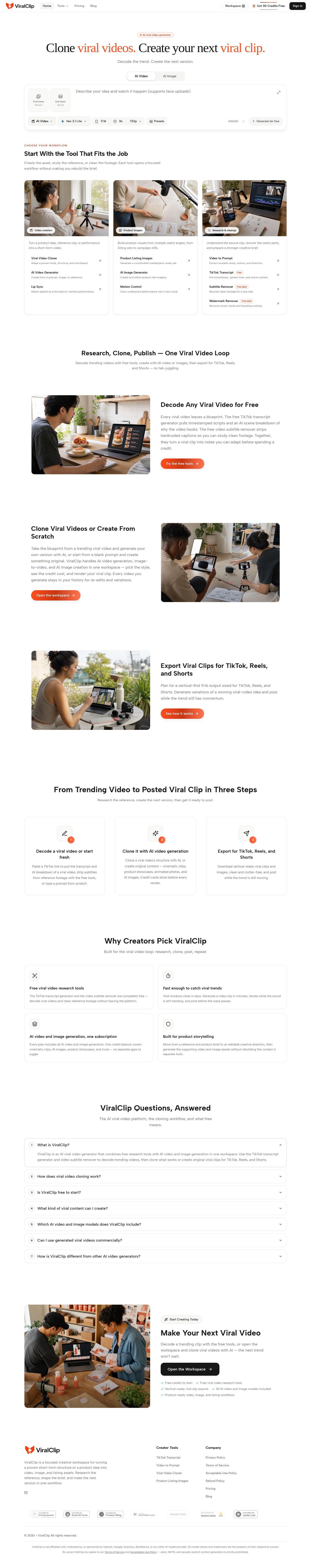 Nav section of viralclip.app