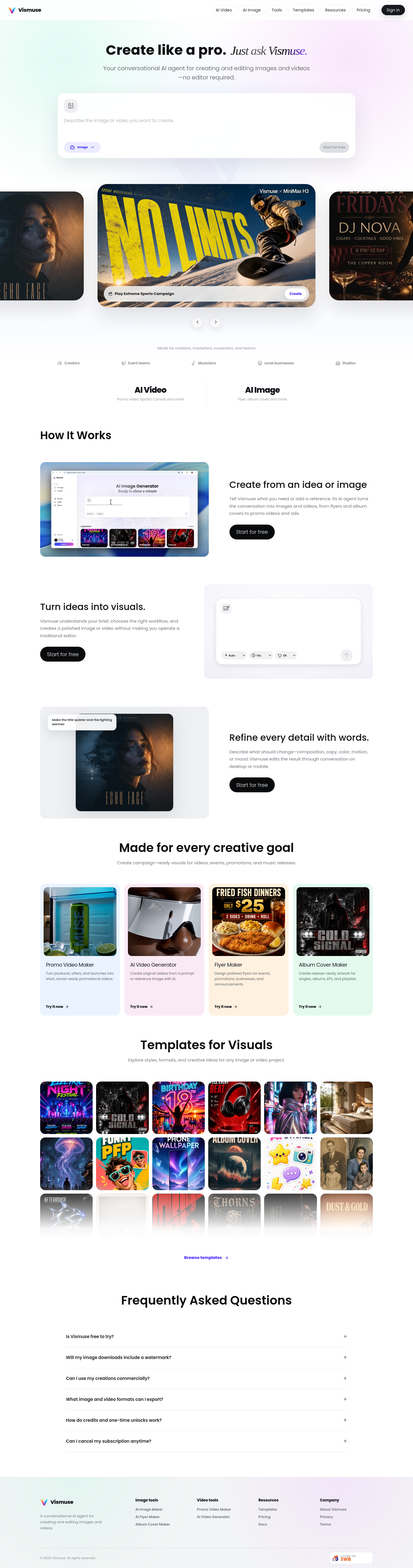 Nav section of vismuse.com