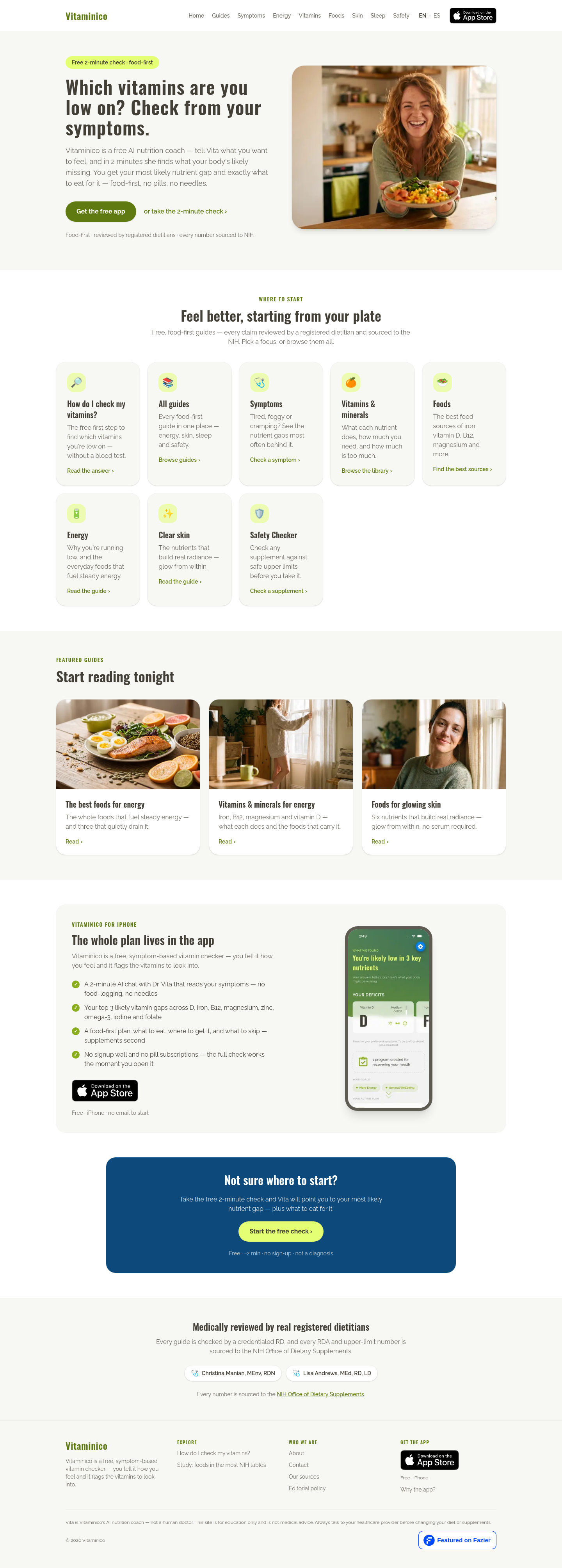 Nav section of vitaminico.org