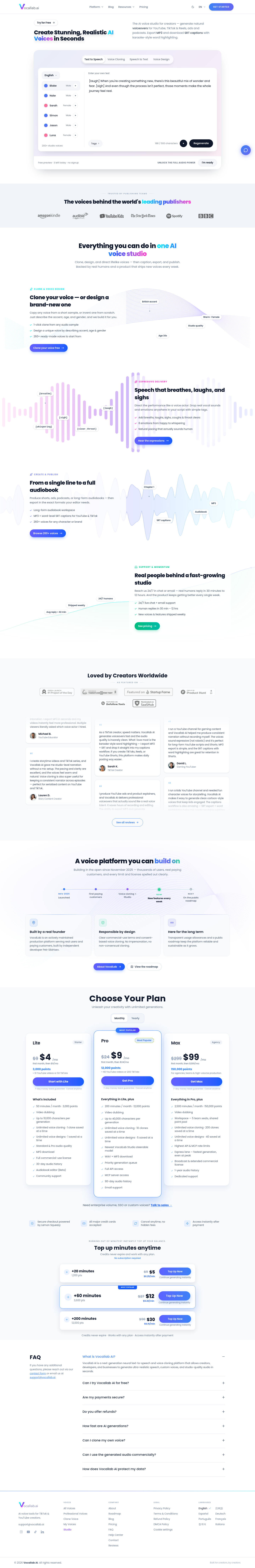 vocallab.ai — Hero + Logo Wall + Pricing + FAQ