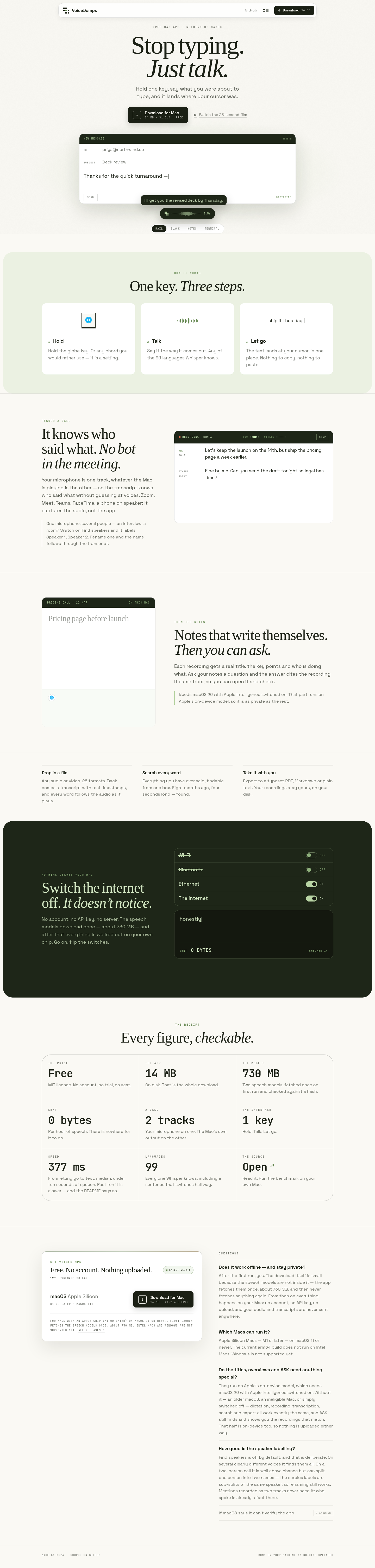 Nav section of voicedumps.qwee.ai