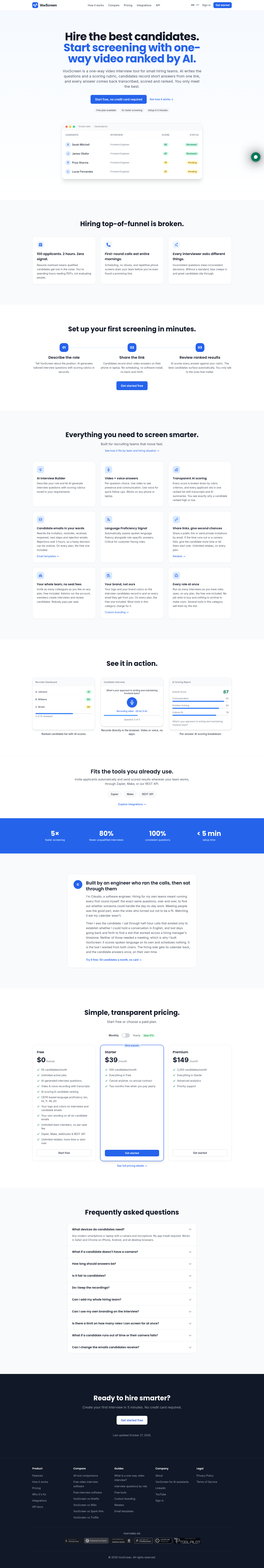 voxscreen.com Hero section, Homepage / Lander