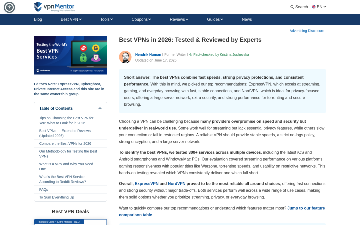 Above-the-fold capture of vpnmentor.com