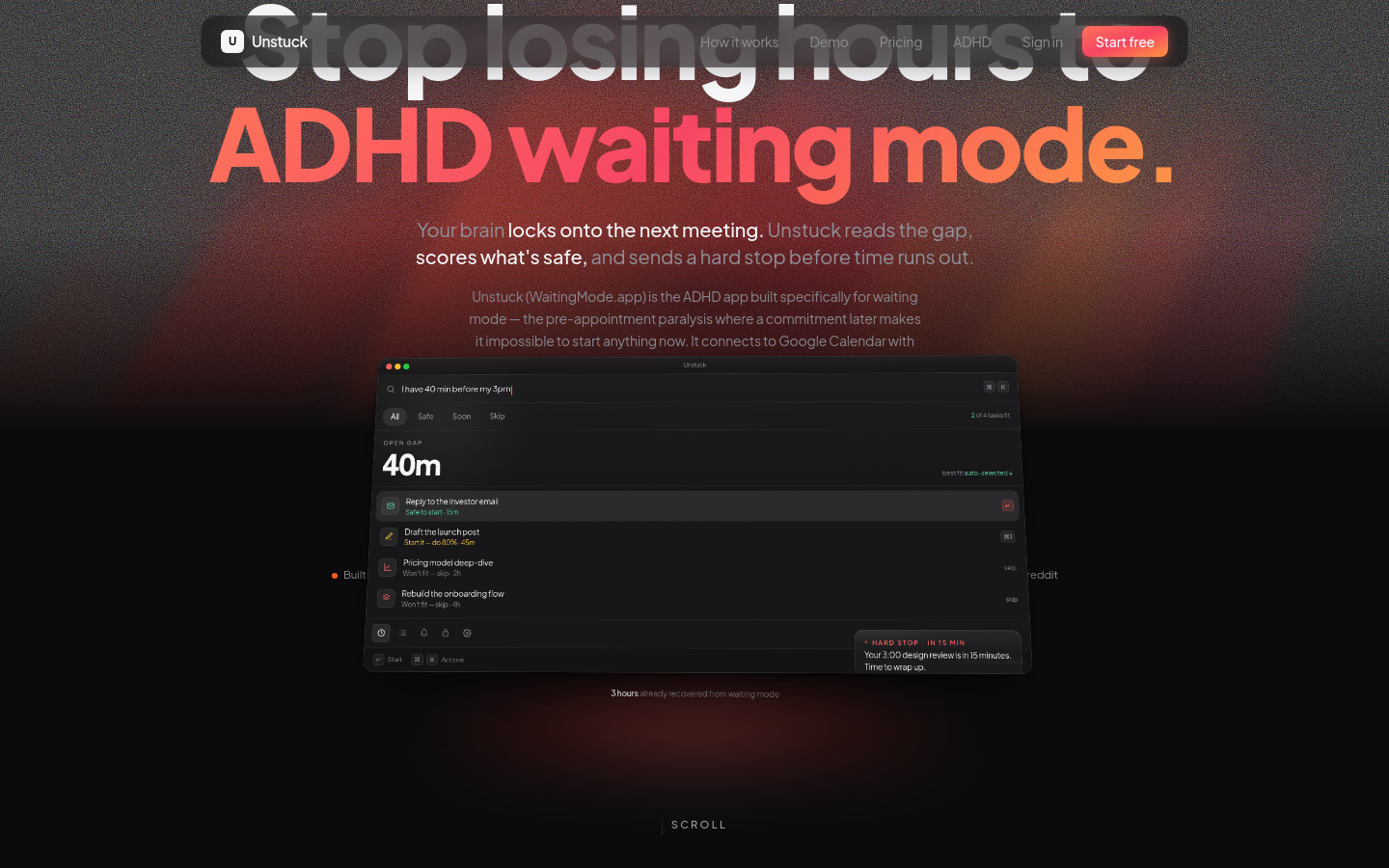 Above-the-fold capture of waitingmode.app