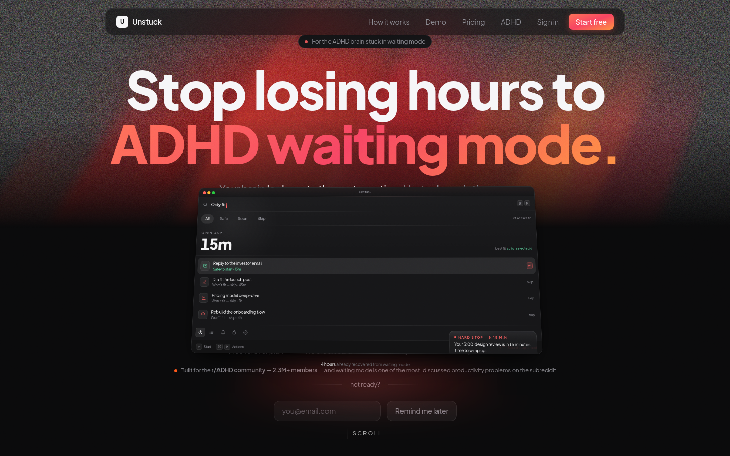 waitingmode.app desktop capture of the first page