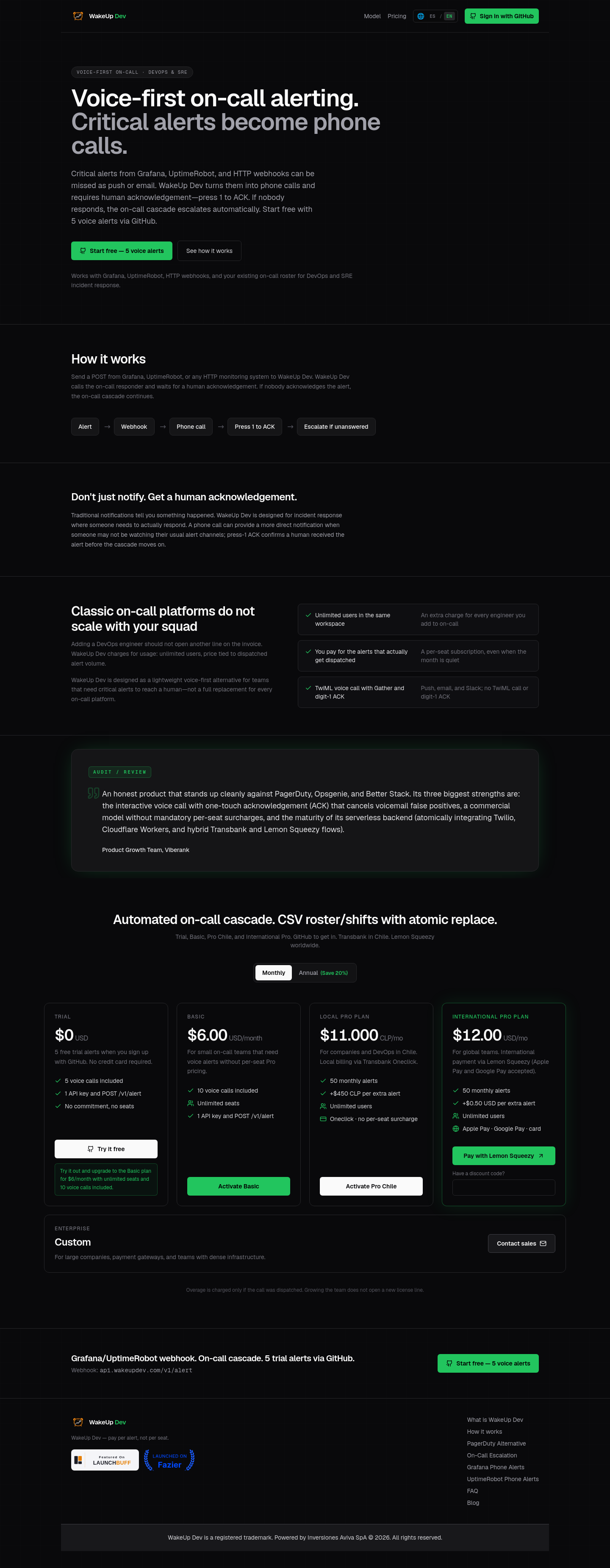 Nav section of wakeupdev.com