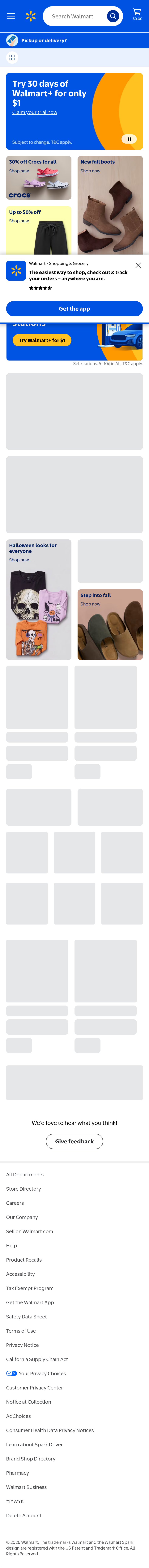 Nav section of walmart.com