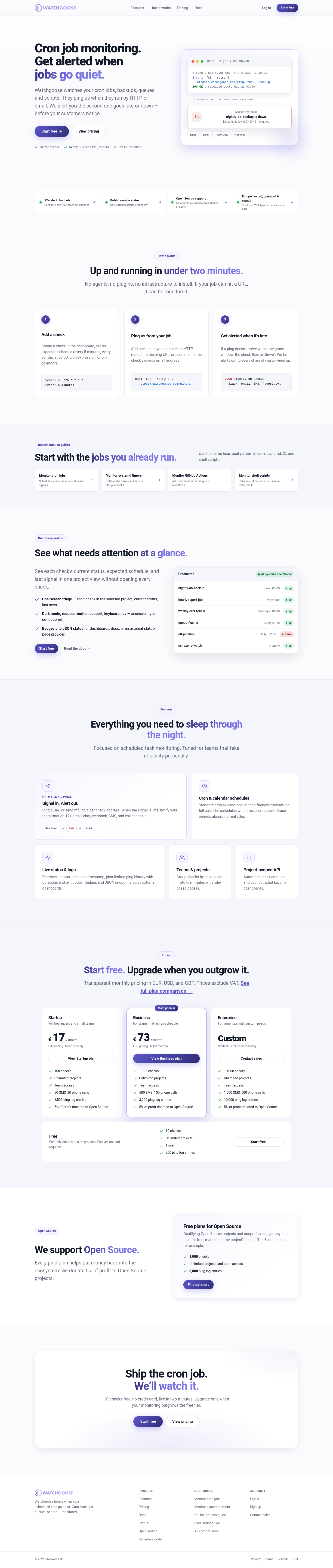 Nav section of watchgoose.com