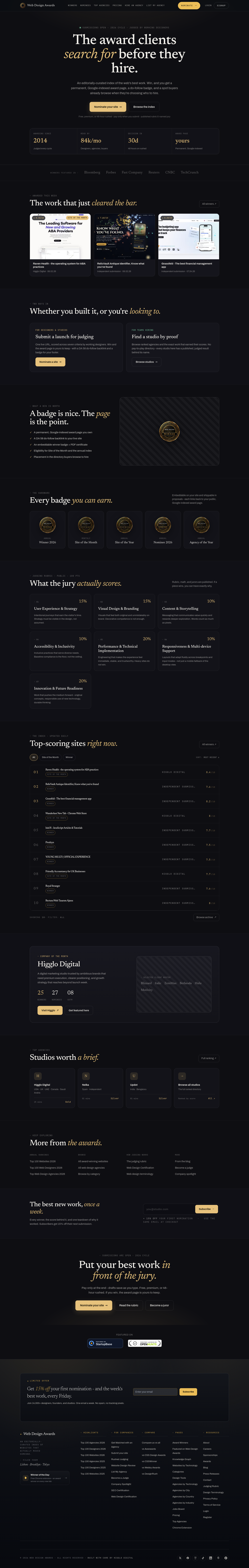Nav section of webdesignawards.io