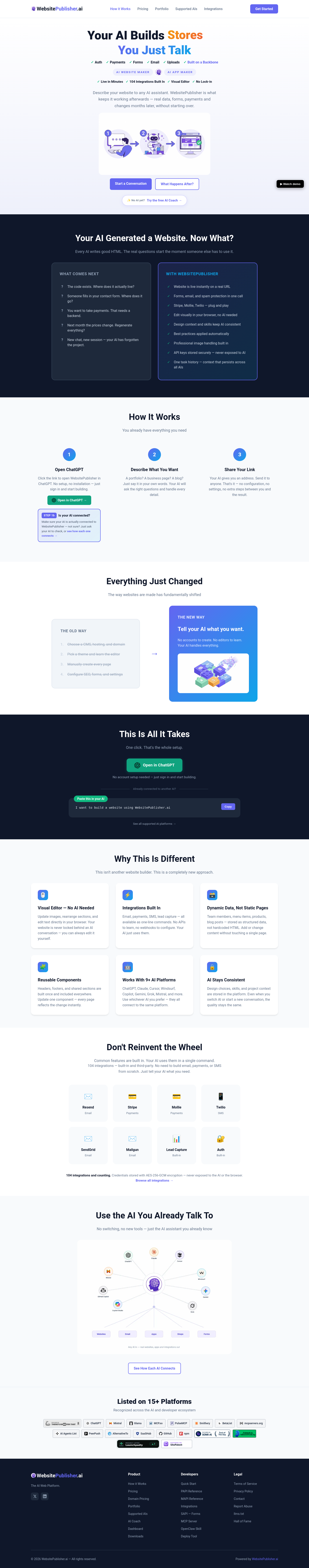 Nav section of websitepublisher.ai