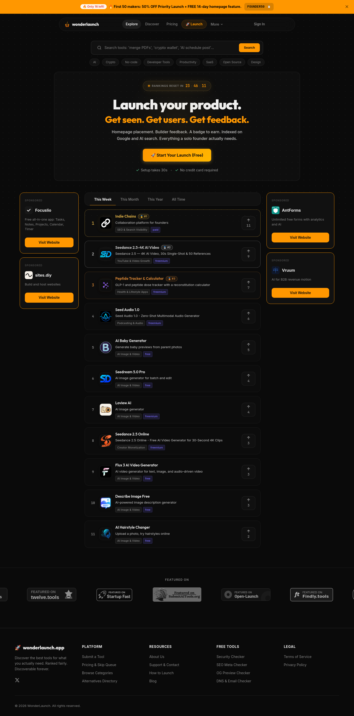 Nav section of wonderlaunch.app