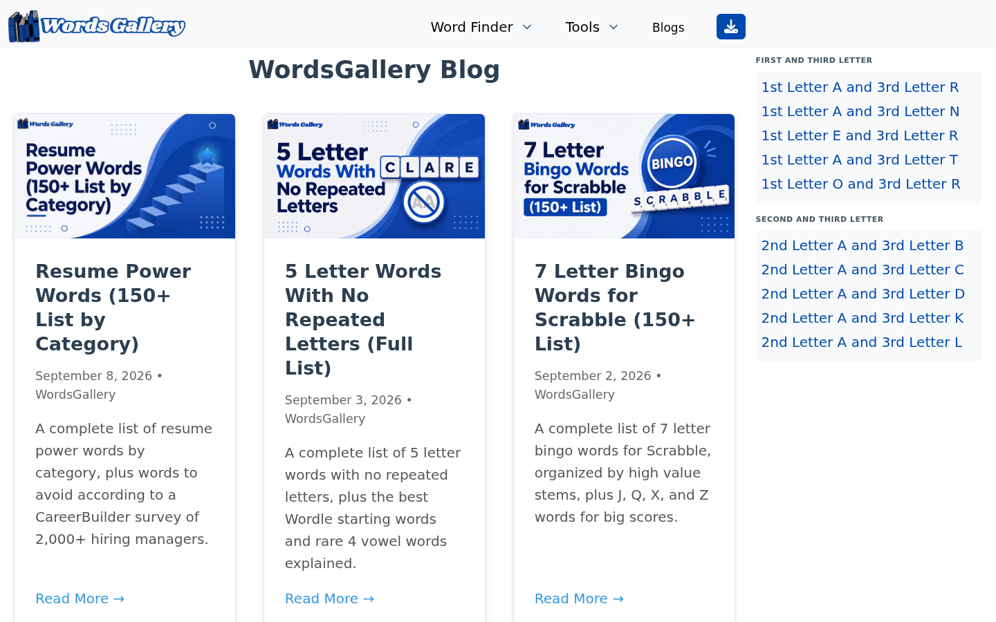 wordsgallery.com desktop capture of the first page