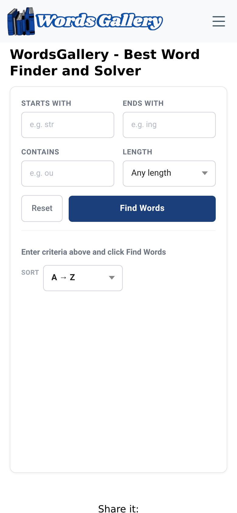 wordsgallery.com mobile capture of the first page