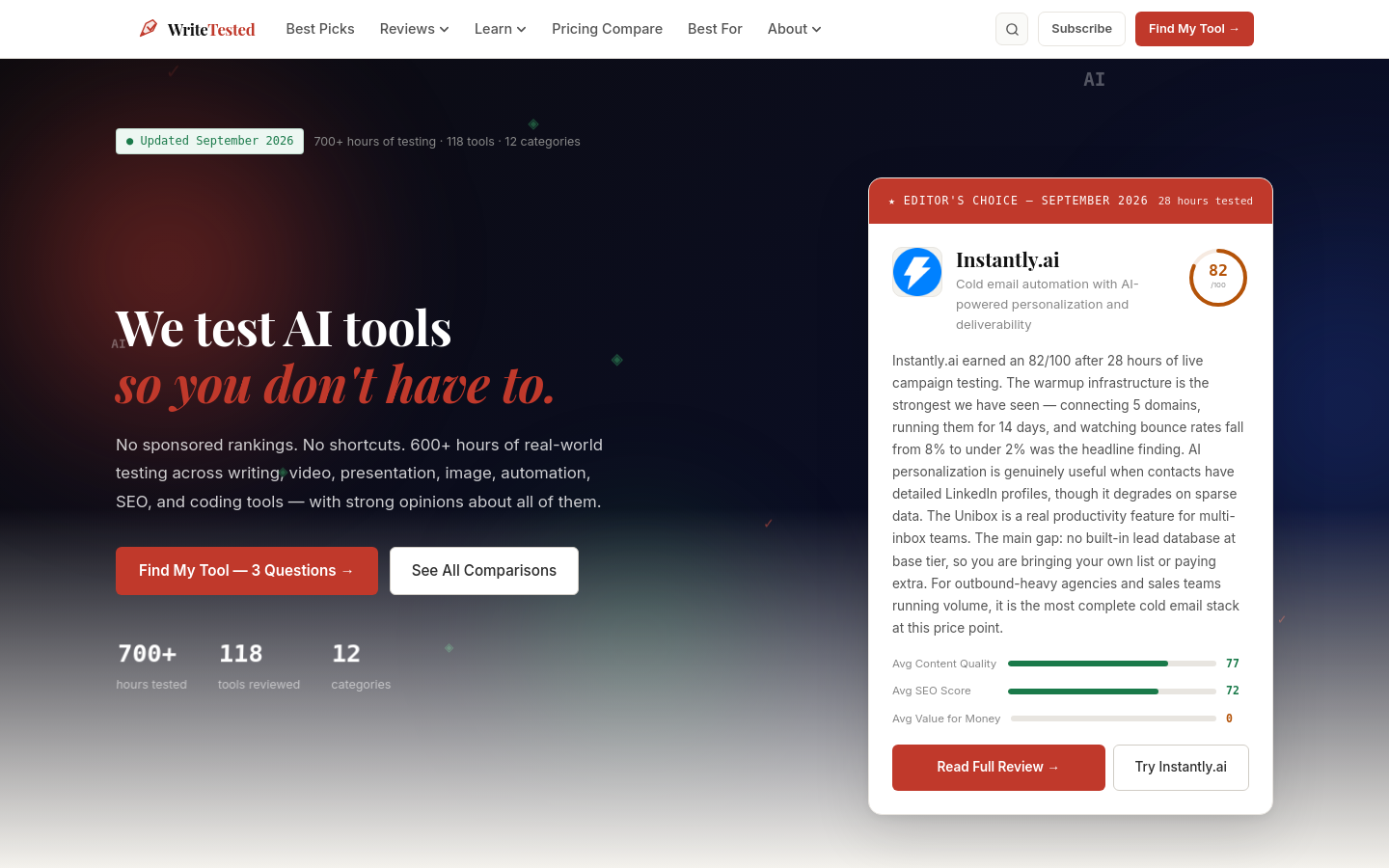 writetested.com home page