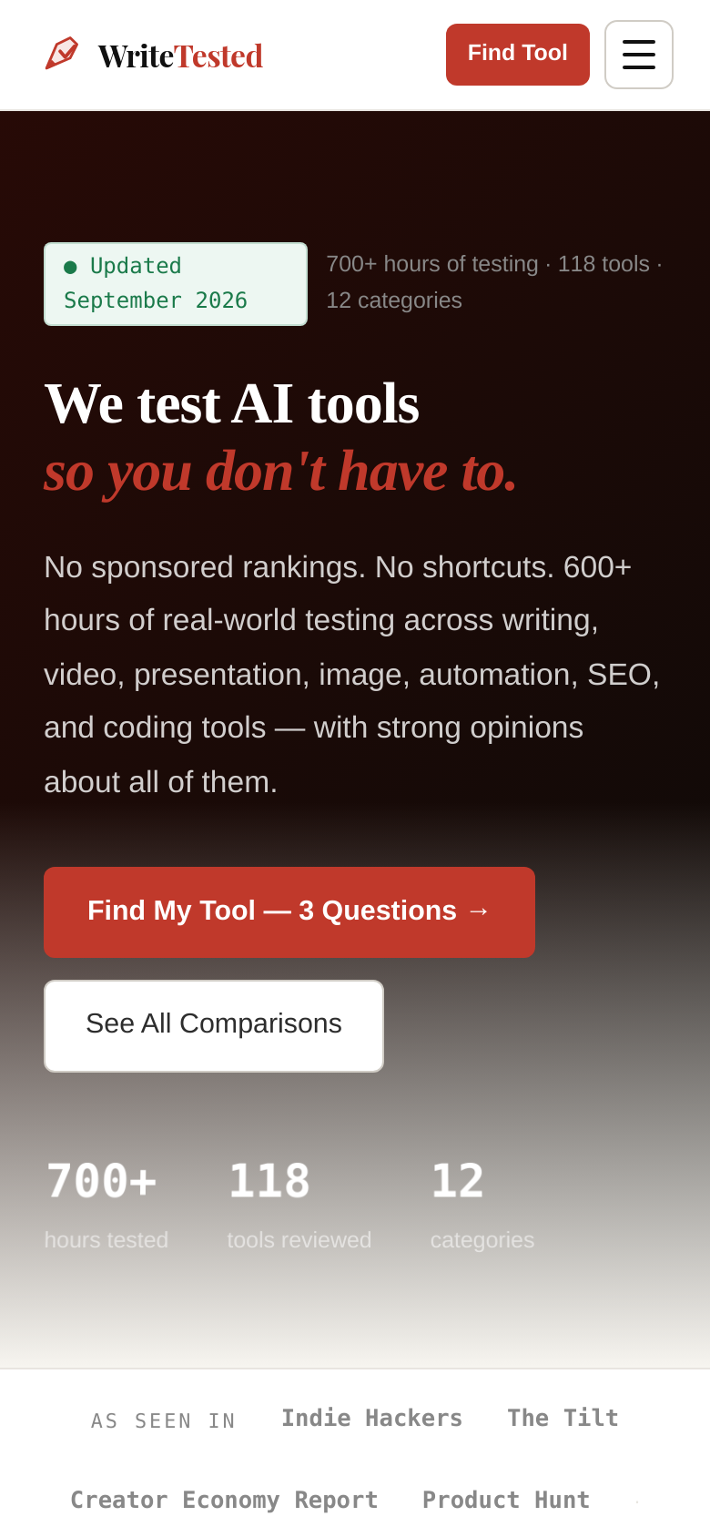 writetested.com mobile capture of the first page