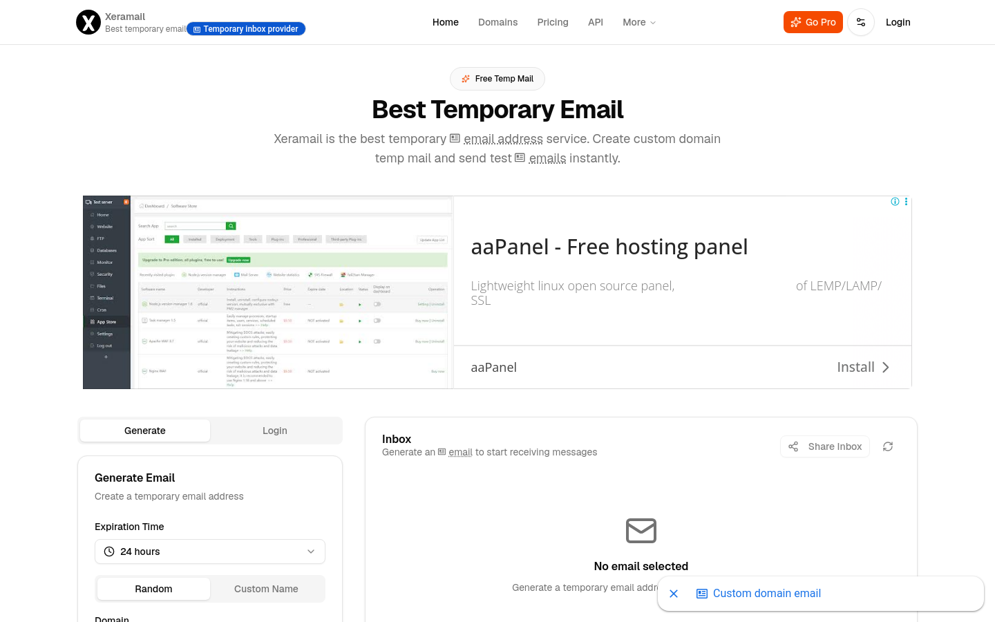 Above-the-fold capture of xeramail.com