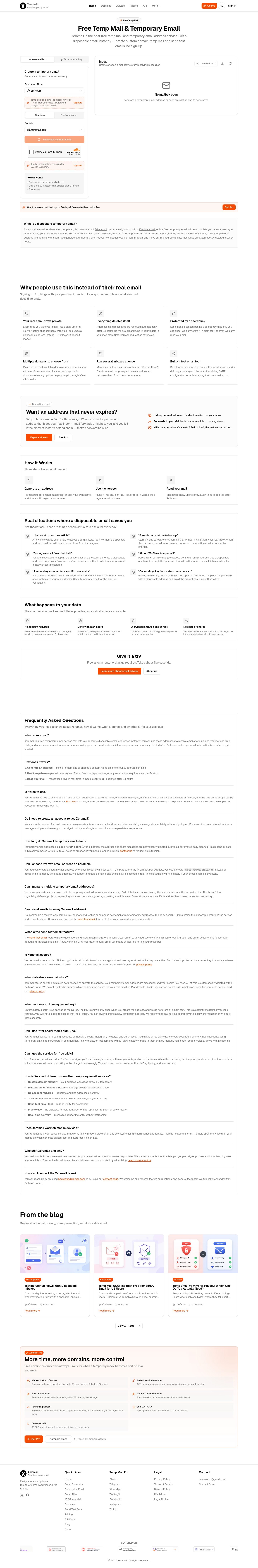 xeramail.com — Hero + Features + FAQ