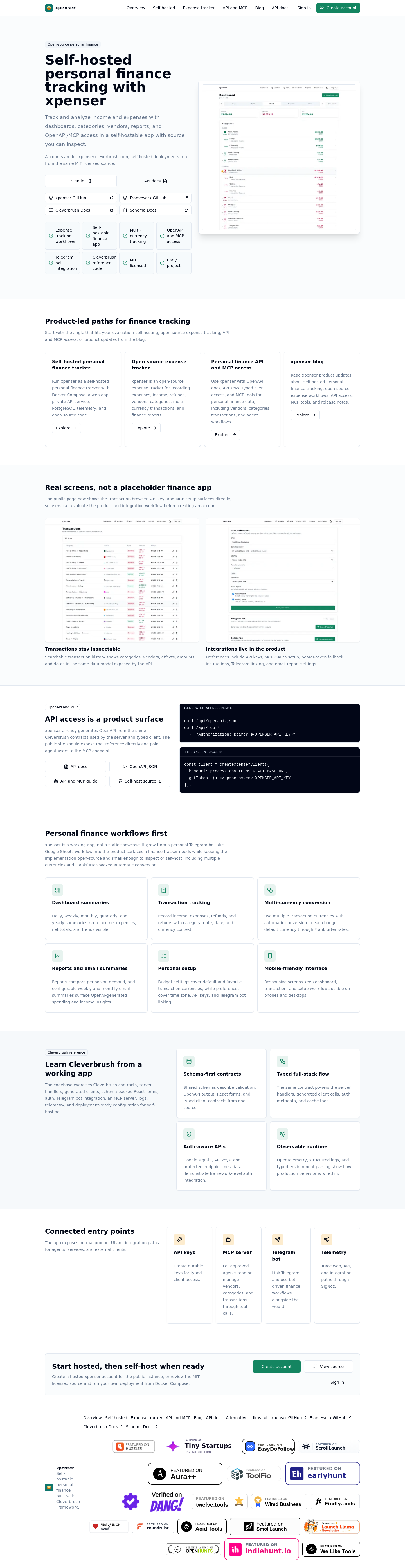 Nav section of xpenser.cleverbrush.com