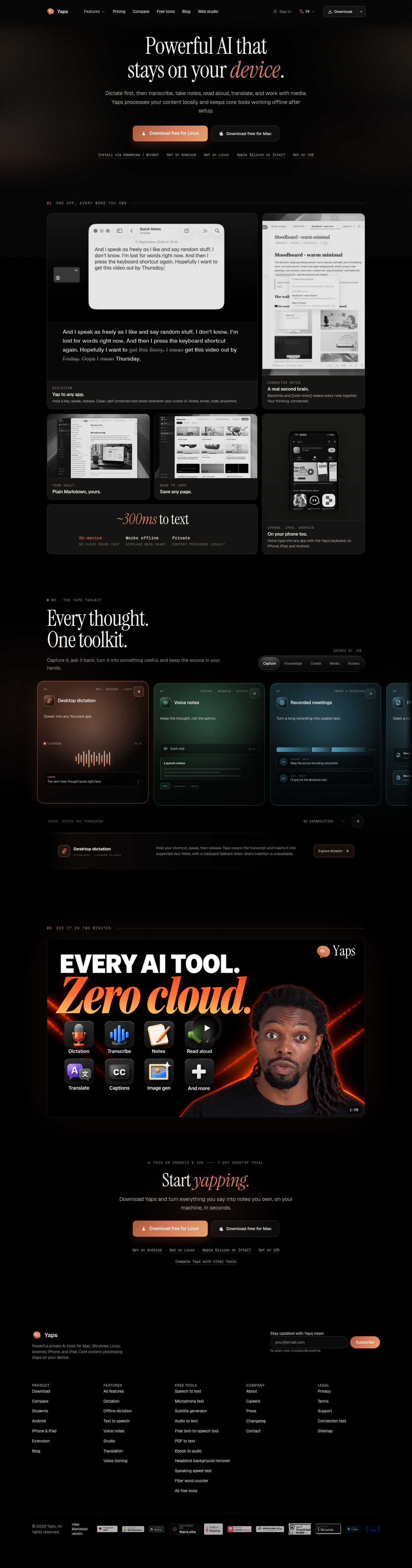 Nav section of yaps.ai