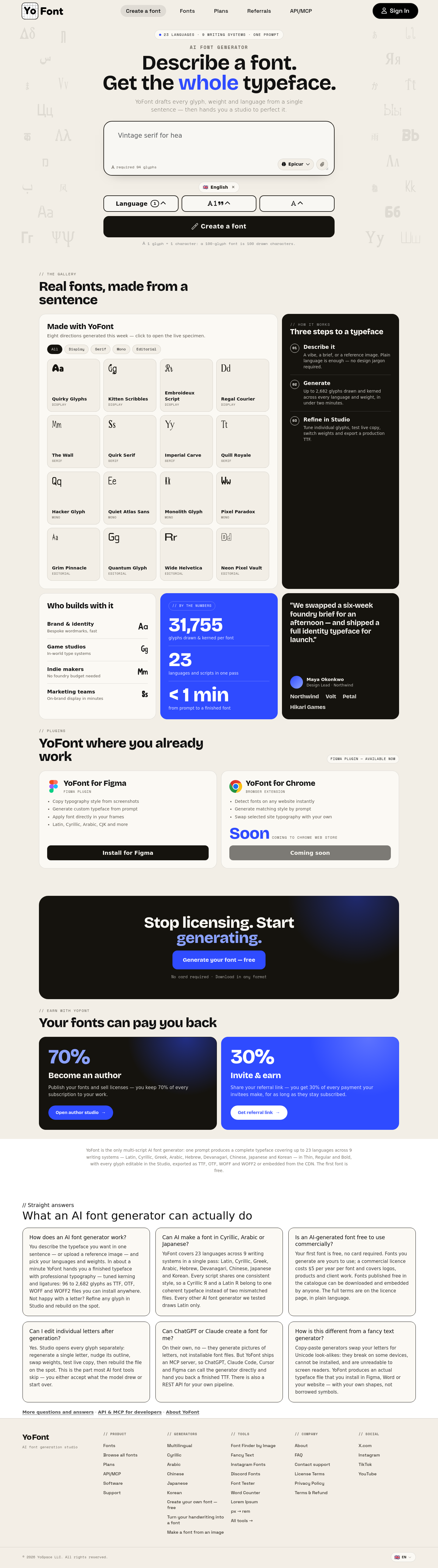 Nav section of yofont.com
