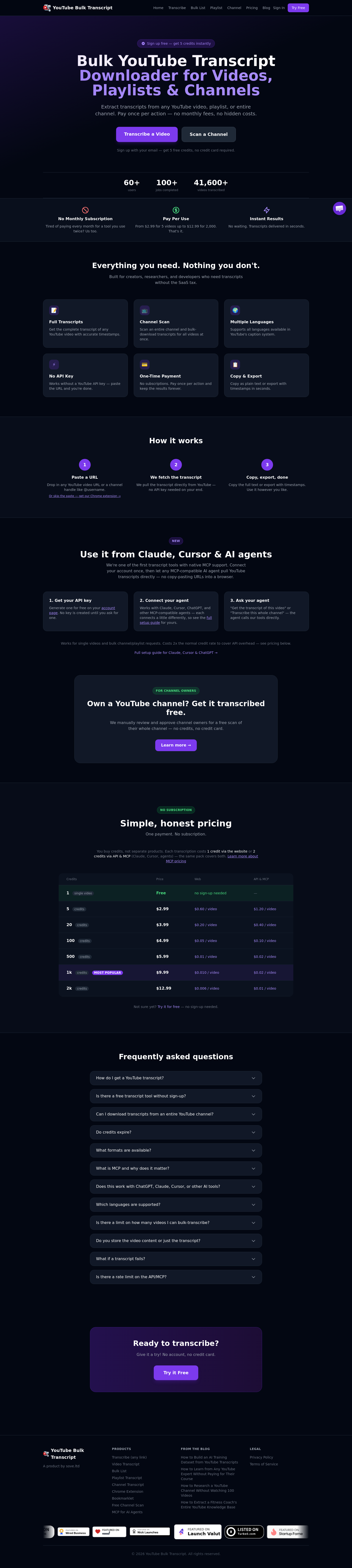 Nav section of ytbulktranscript.app