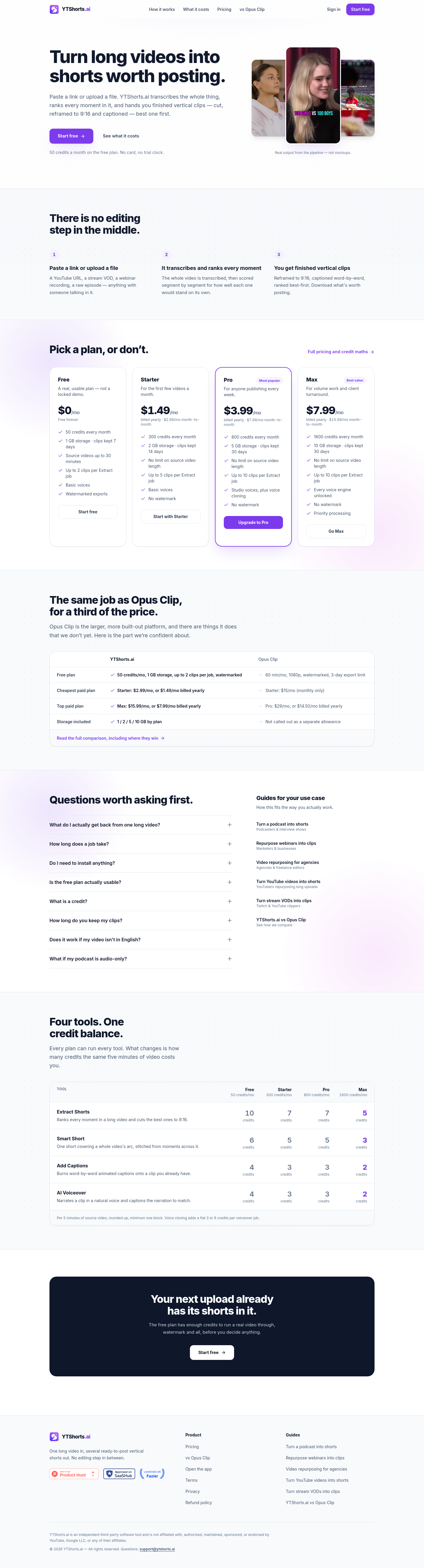 Nav section of ytshorts.ai