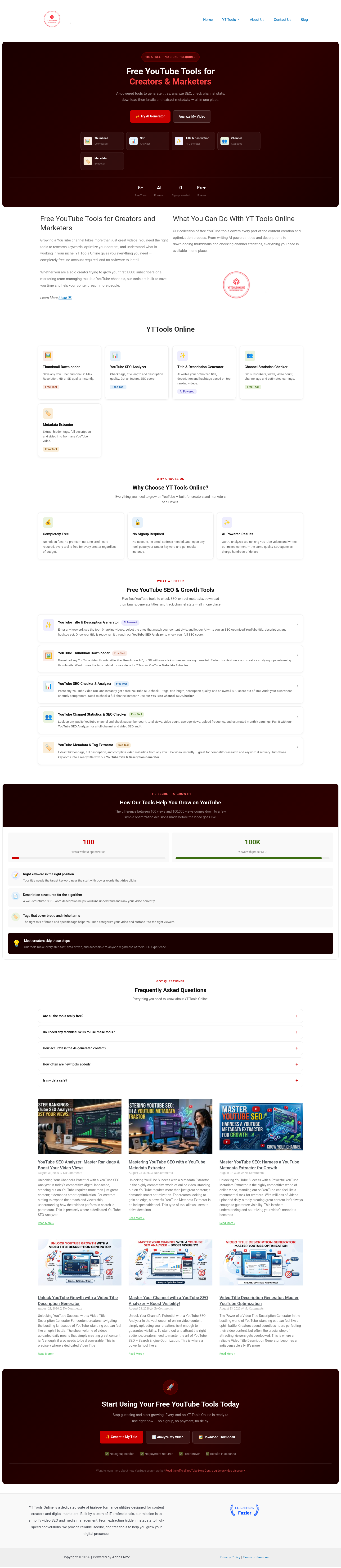 Nav section of yttoolsonline.com
