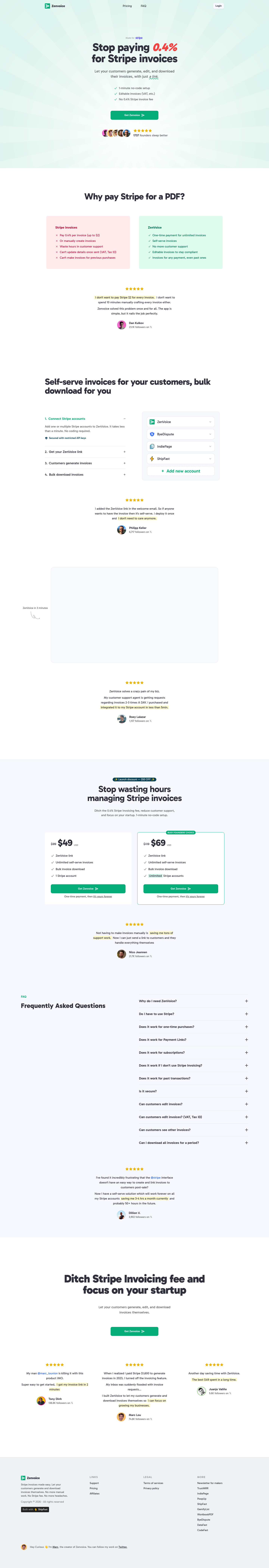 Nav section of zenvoice.io
