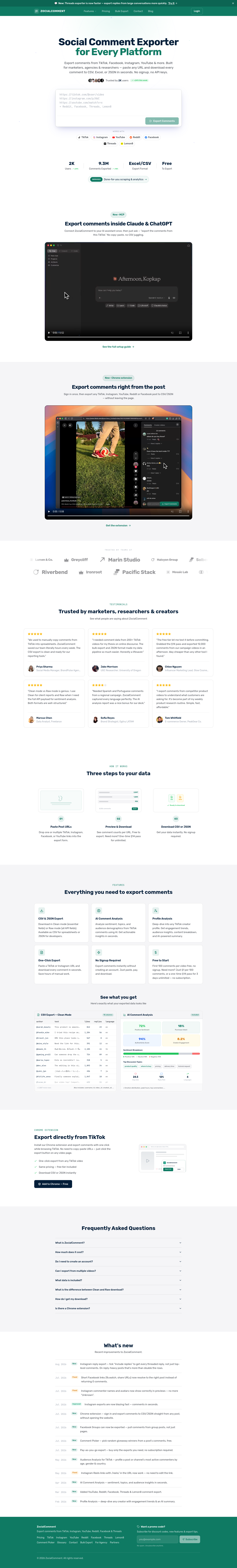 zocialcomment.com — Hero + Logo Wall + Pricing + FAQ