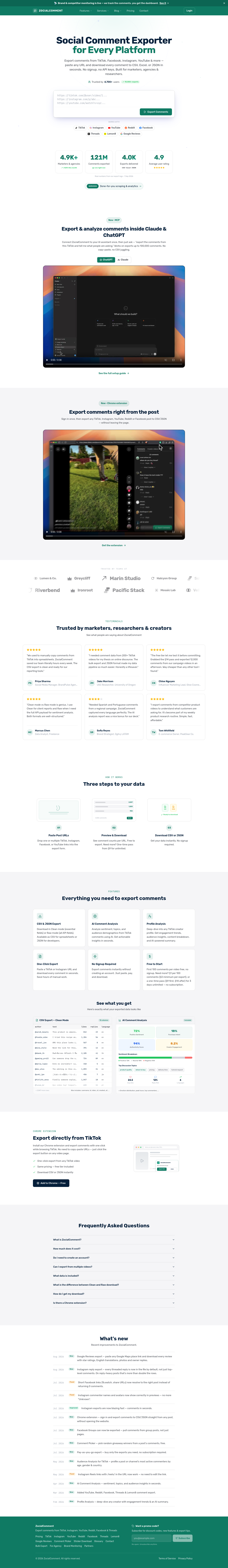 zocialcomment.com — Hero + Logo Wall + Pricing + FAQ