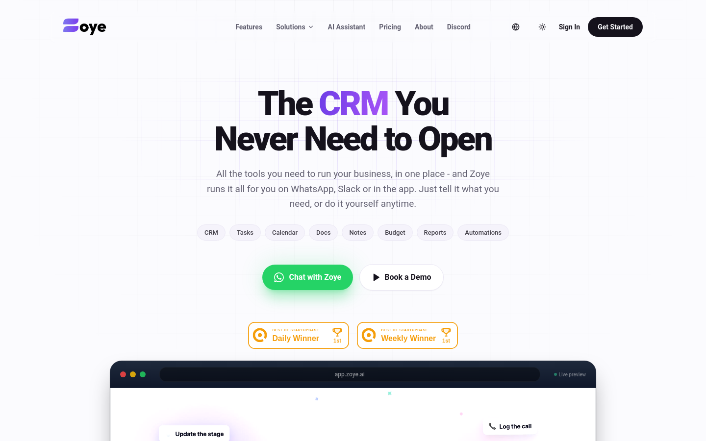 Above-the-fold capture of zoye.io
